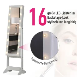 HOMCOM LED Schmuckschrank Mit Spiegel Spiegelschrank Standspiegel Schmuckregal Spiegel Verstellbar Cremeweiß 136 Cm Hoch -Homcom 253e6f1e9f7b6d554741953cd688ff6a