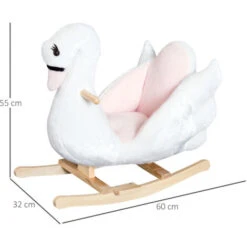 HOMCOM Kinder Schaukelpferd Baby Schaukeltier Schwan Mit Musik Spielzeug Haltegriffe Ab 18 Monate Plüsch Rosa+Weiß 60x32x55 Cm -Homcom 26025779 3