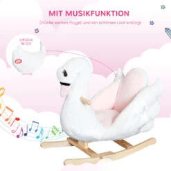 HOMCOM Kinder Schaukelpferd Baby Schaukeltier Schwan Mit Musik Spielzeug Haltegriffe Ab 18 Monate Plüsch Rosa+Weiß 60x32x55 Cm -Homcom 26025779 4