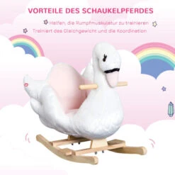 HOMCOM Kinder Schaukelpferd Baby Schaukeltier Schwan Mit Musik Spielzeug Haltegriffe Ab 18 Monate Plüsch Rosa+Weiß 60x32x55 Cm -Homcom 26025779 5
