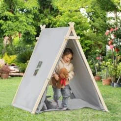 HOMCOM Kinder Tipi Zelt Mit Kissen, Bodenmatte Und Aufbewahrungstasche 11 HOMCOM Kinder Tipi Zelt Mit Kissen, Bodenmatte Und Aufbewahrungstasche -Homcom 26749510 04