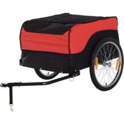 HOMCOM Transportanhänger Lastenanhänger Fahrrad Anhänge Lasten-Fahrradanhänger CargoTrailer (Rot-Schwarz)