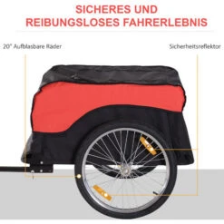 HOMCOM Transportanhänger Lastenanhänger Fahrrad Anhänge Lasten-Fahrradanhänger CargoTrailer (Rot-Schwarz) -Homcom 2719079 5