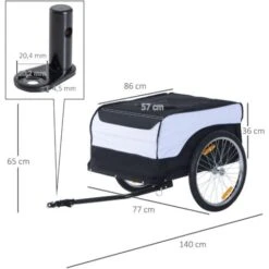 HOMCOM Fahrradanhänger Lastenanhänger Belastbarkeit Max. 40 Kg Transportanhänger Handwagen Klappbar Weiß+Schwarz Stahl Oxford 140 X 77 X 65 Cm -Homcom 2719204 4