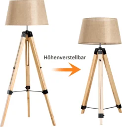 HOMCOM Stehlampe Stehleuchte Standleuchte Höhenverstellbar E27, Kiefer+Polyester, 65x65x99-143cm (Beige) -Homcom 273116a4bd79b6e99e7baa836af9a3f2