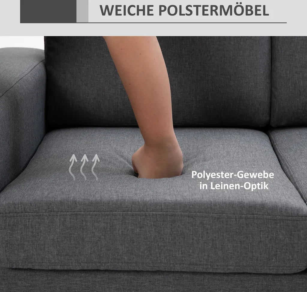 HOMCOM Polstersofa 3-Sitzer Sofa Stoffsofa Sitzmöbel Fernsehsessel Kissen Armlehne Leinen Dunkelgrau 200 X 82 X 78 Cm 7 HOMCOM Polstersofa 3-Sitzer Sofa Stoffsofa Sitzmöbel Fernsehsessel Kissen Armlehne Leinen Dunkelgrau 200 X 82 X 78 Cm – Bild 5