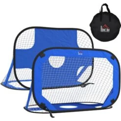 HOMCOM Fußballtore, Pop Up Tor, Tragbares Fußballnetz, 2er Set Minitore, Mobil Mit Tragetasche, Faltbar, Blau, 123 X 80 X 80 Cm