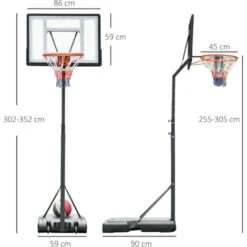 HOMCOM Mobiler Basketballständer Basketballkorb Mit Ständer Höhenverstellbar, Stahl+Kunststoff, Schwarz, 90 X 165 X 302-352 Cm -Homcom 27956515 3