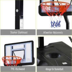 HOMCOM Mobiler Basketballständer Basketballkorb Mit Ständer Höhenverstellbar, Stahl+Kunststoff, Schwarz, 90 X 165 X 302-352 Cm -Homcom 27956515 5