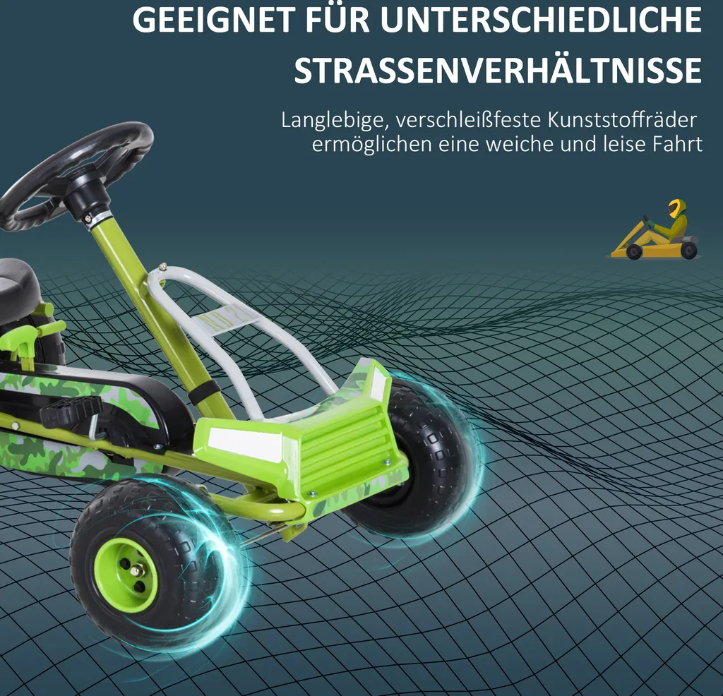 HOMCOM Kinder Go Kart Tretauto Tretfahrzeug Kinderfahrzeug Mit Verstellbarem Sitz Pedalfahrzeug Mit Handbremse Ab 3 Jahren Grün 95 X 66,5 X 57cm 8 HOMCOM Kinder Go Kart Tretauto Tretfahrzeug Kinderfahrzeug Mit Verstellbarem Sitz Pedalfahrzeug Mit Handbremse Ab 3 Jahren Grün 95 X 66,5 X 57cm – Bild 6