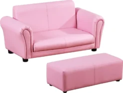 HOMCOM Kindersessel Mit Fußhocker, Kindercouch Mit Hocker, Kindersofa, Sofa Sessel, Rosa