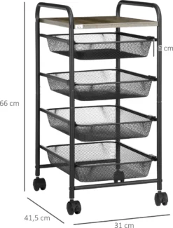 HOMCOM Rollwagen, Küchenwagen Mit 4 Körben, Aufbewahrungsregal Mit Rollen, Haushaltregal, Servierwagen Für Schlafzimmer, Wohnzimmer, Stahl, Schwarz, 41,5 X 31 X 66 Cm -Homcom 2bd50345f06e7bcf1ae92a856b884d82