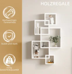 HOMCOM Wandregal Schweberegal Wandboard Mit 5 Ineinandergreifenden Würfel, 9 Fächer, Wanddeko Für Wohnzimmer Schlafzimmer Tannenholz Weiß 49,5 X 10,2 X 86 Cm -Homcom 2be7b97539d3e3256a5be59170d1172d