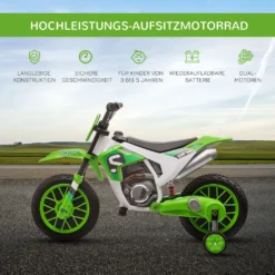 HOMCOM Kinder Elektro-Motorrad Kindermotorrad 12V Kinderfahrzeug Elektrofahrzeug Mit 2 Abnehmbaren Stützrädern Für Kinder Ab 3 Jahre PP Metall Grün+Weiß 106,5 X 51,5 X 68 Cm -Homcom 2e84dbef8f23be8d3bb9a993070096b9