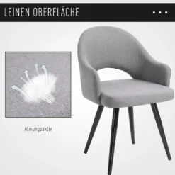 HOMCOM Esszimmerstuhl, Wohnzimmerstuhl, Bürostuhl, Polsterstuhl, Sessel Mit Armlehne, Leinen Stahl, Grau, 56 X 58,5 X 84,5 Cm 14 HOMCOM Esszimmerstuhl, Wohnzimmerstuhl, Bürostuhl, Polsterstuhl, Sessel Mit Armlehne, Leinen Stahl, Grau, 56 X 58,5 X 84,5 Cm -Homcom 2eb77f1949d65495b88762eb43f051c8