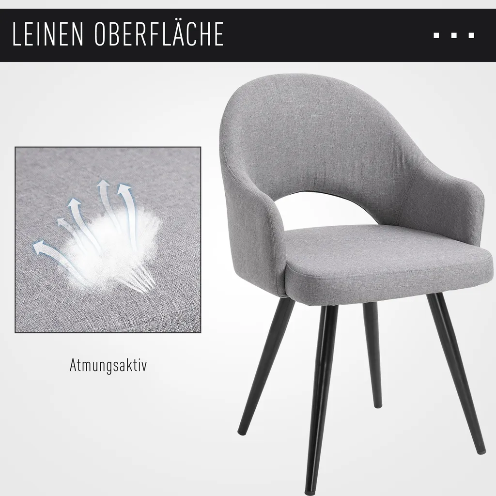 HOMCOM Esszimmerstuhl, Wohnzimmerstuhl, Bürostuhl, Polsterstuhl, Sessel Mit Armlehne, Leinen Stahl, Grau, 56 X 58,5 X 84,5 Cm 5 HOMCOM Esszimmerstuhl, Wohnzimmerstuhl, Bürostuhl, Polsterstuhl, Sessel Mit Armlehne, Leinen Stahl, Grau, 56 X 58,5 X 84,5 Cm – Bild 3