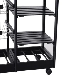 HOMCOM Küchenwagen Servierwagen Mit Ausziehbarem Korb Schublade Küchenrollwagen Weinablage Küchentrolley Holz Schwarz 74 X 37 X 76 Cm -Homcom 2f279387232442b608241f4c8077d34b