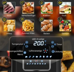 HOMCOM Heißluftfritteuse 6,5 L 1700W Mit 8 Menüs LED-Display Antihaftbeschichteter Korb Für Gesundes ölfreies Fettarmes Kochen Schwarz 36,5 X 29 X 33,8 Cm 13 HOMCOM Heißluftfritteuse 6,5 L 1700W Mit 8 Menüs LED-Display Antihaftbeschichteter Korb Für Gesundes ölfreies Fettarmes Kochen Schwarz 36,5 X 29 X 33,8 Cm -Homcom 2f439d9239ffbbd3055ffa7a52bb6c73