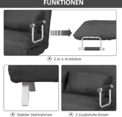 HOMCOM Doppelsofa Mit 2 Kissen Schlafsofa Mit Verstellbarer Rückenlehne Stoffabdeckung Abnehmbar Faux Suede Stahl Schaumstoff Grau 105 X 80 X 78 Cm -Homcom 3047ae9a06261690d700272a0aa294cb