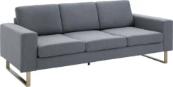 HOMCOM Polstersofa 3-Sitzer Sofa Stoffsofa Sitzmöbel Fernsehsessel Kissen Armlehne Leinen Dunkelgrau 200 X 82 X 78 Cm