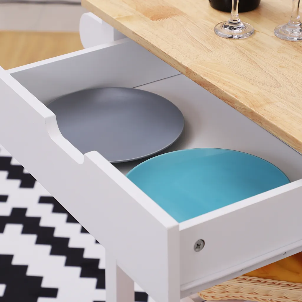 HOMCOM Servierwagen, Küchenwagen Mit Handtuchhalter, Küchentrolley, Beistellwagen Mit Schublade, Weiß, 64 X 39 X 84,5 Cm 9 HOMCOM Servierwagen, Küchenwagen Mit Handtuchhalter, Küchentrolley, Beistellwagen Mit Schublade, Weiß, 64 X 39 X 84,5 Cm – Bild 7