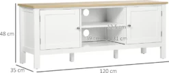 HOMCOM TV-Lowboard Fernsehschrank Mit 2 Schränken Und 2 Offenen Regalen TV Schrank Mit Kabelführungslöcher Unterschrank TV-Kommode Fernsehtisch Landhausstil Weiß+Natur 120 X 35 X 48cm -Homcom 31278ffa1e2a14b61e0a6a84e9857797