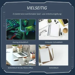 HOMCOM Gaming-Tisch Schreibtisch Computertisch PC Schreibtisch Mit Kopfhörerhaken Getränkehalterung Ergonomisches Design Verstellbare Füße MDF Stahl Schwarz 106 X 60 X 93,5 Cm -Homcom 3147231ac594abeadb42e8c8cfbe266d