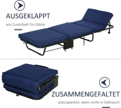 HOMCOM Gästebett Klappbar, 2-in-1 Klappbett Mit Rollen, Verstellbare Kopfteilhöhe, Stahl+Schaumstoff, Blau, 184 X 65 X 26 Cm -Homcom 31af3e9f4e9f096f97e3ab19b12d719d