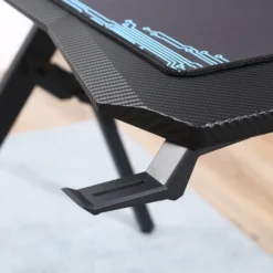 HOMCOM Gaming Tisch Schreibtisch Mit Kopfhörerhaken Getränkehalterung R-förmiger Computertisch MDF Metall Schwarz+Blau 110 X 59 X 75 Cm -Homcom 31c181042ce86eefd6ed636a682235ab