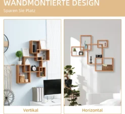 HOMCOM Wandregal Wandboard Schweberegal Mit 5 Ineinandergreifenden Würfel, 9 Fächer Deko Für Schlafzimmer Wohnzimmer Tannenholz Natur 71 X 10,2 X 80,5 Cm -Homcom 323461f74ff072aa0720e5accafa0fb6