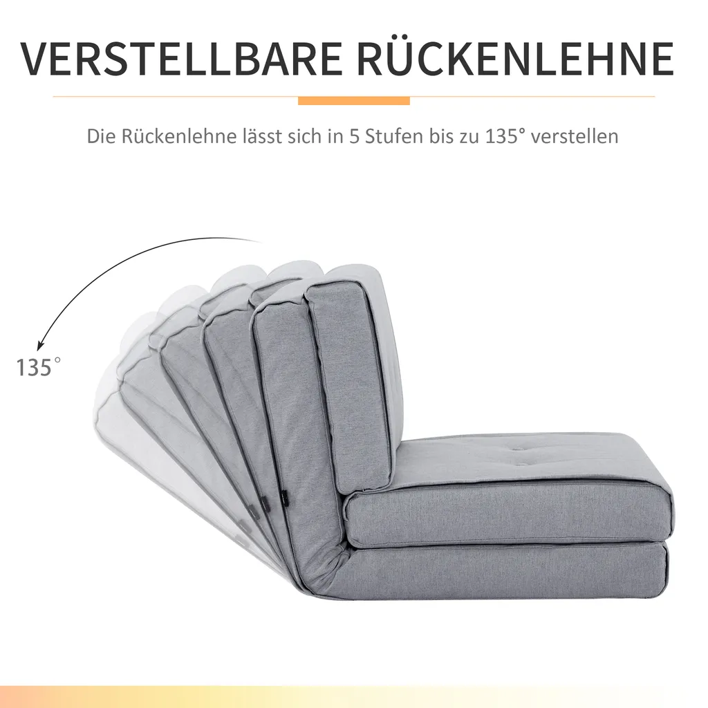 HOMCOM Bodensofa Klappbar Schlafsessel Bodenstuhl 5-stuhfig Verstellbar Klappsessel Schlafsofa Sofabett Einzelsofa Hellgrau 61 X 73 X 58 Cm 3 HOMCOM Bodensofa Klappbar Schlafsessel Bodenstuhl 5-stuhfig Verstellbar Klappsessel Schlafsofa Sofabett Einzelsofa Hellgrau 61 X 73 X 58 Cm