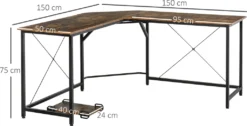 HOMCOM Computertisch, L-förmiger Eckschreibtisch, Schreibtisch, Bürotisch, E1 Spanplatte +Metall, Schwarz+Braun, 150 X 150 X 75 Cm -Homcom 332833d7dff994a2103de058b99d420b