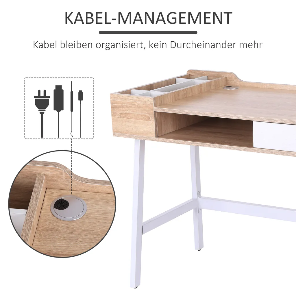 HOMCOM Schreibtisch Computertisch Bürotisch Arbeitstisch PC Tisch Vielseitig Verwendbar Mit Sechs Ablagefächern Schublade Breite Tischplatte Für Arbeitszimmer Büro Und Wohheim Natur 100 X 55 X 81,5 Cm 8 HOMCOM Schreibtisch Computertisch Bürotisch Arbeitstisch PC Tisch Vielseitig Verwendbar Mit Sechs Ablagefächern Schublade Breite Tischplatte Für Arbeitszimmer Büro Und Wohheim Natur 100 X 55 X 81,5 Cm – Bild 6