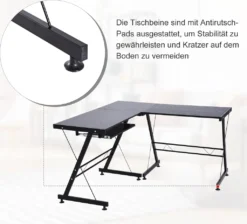 HOMCOM Computertisch Schreibtisch Flexible Arbeitsstation MDF Stahl Schwarz 210 X 50 X 73,5 Cm -Homcom 34166d86cee14ed5501c350f2c7167da