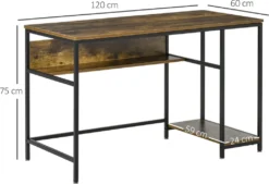 HOMCOM Computertisch Schreibtisch Bürotisch Home Office Arbeitstisch Mit Ablagen Industrieller Stil Rustikal-Braun Metall 120 X 60 X 75 Cm -Homcom 3454f1b0a29e519d1ffc2ed302a8b818