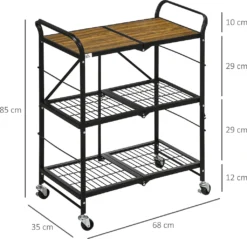 HOMCOM Rollwagen, Klappbarer Küchenwagen, Servierwagen Mit 3 Ebenen, Griff, Küchenregal Auf 4 Rollen Für Esszimmer, Wohnzimmer, Stahl, Braun+Schwarz, 68 X 35 X 85 Cm 13 HOMCOM Rollwagen, Klappbarer Küchenwagen, Servierwagen Mit 3 Ebenen, Griff, Küchenregal Auf 4 Rollen Für Esszimmer, Wohnzimmer, Stahl, Braun+Schwarz, 68 X 35 X 85 Cm -Homcom 3471422e33265d8f4025440dd2c46f2c