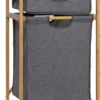 HOMCOM Wäschekorb Wäschebox Mit 2 Stoffbeutel Wäschesack Wäschesammler Mit Rollen Aufbewahrungskorb Bambus Naturholz+Grau 42 X 35 X 84,5 Cm -Homcom 348d2d192e789a8053e82214fbe832a0
