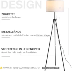 HOMCOM Stehlampe Stehleuchte Standleuchte E27, Stahl+Polyester, 37x37x152cm (Schwarz+Weiß) -Homcom 34f0dcfe128b622bef299c55a0a3c103