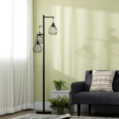 HOMCOM Stehlampe 3 Flammig, 40 W Stehleuchte Mit Käfig Lampenschirmen, E27 Fassung, Industrielle Standlampe, Exkl. Leuchtmittel, Für Wohnzimmer, Schlafzimmer, Schwarz 17 HOMCOM Stehlampe 3 Flammig, 40 W Stehleuchte Mit Käfig Lampenschirmen, E27 Fassung, Industrielle Standlampe, Exkl. Leuchtmittel, Für Wohnzimmer, Schlafzimmer, Schwarz -Homcom 3625fe18da933e439d5e8615ad3761b7