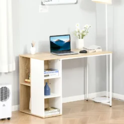 HOMCOM Schreibtisch Bücherregal Computertisch Bürotisch Mit Regale Arbeitstisch PC Laptop Tisch Großer Stauraum Spanplatte Metall Eiche+Weiß 115x 55x75 Cm -Homcom 3638448e79c88488bda15ace55361fb6