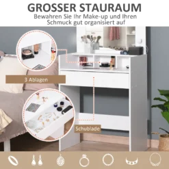 HOMCOM Schminktisch Kosmetiktisch Mit LED Spiegel Schublade 3 Ablagefächern Weiß 70 X 40 X 160 Cm -Homcom 36c699a4ad9b8418c714238e10850a81