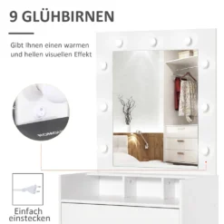 HOMCOM Schminktisch Kosmetiktisch Mit LED Spiegel Schublade 3 Ablagefächern Weiß 70 X 40 X 160 Cm -Homcom 371dc3d376dba352ad987981094d86ab