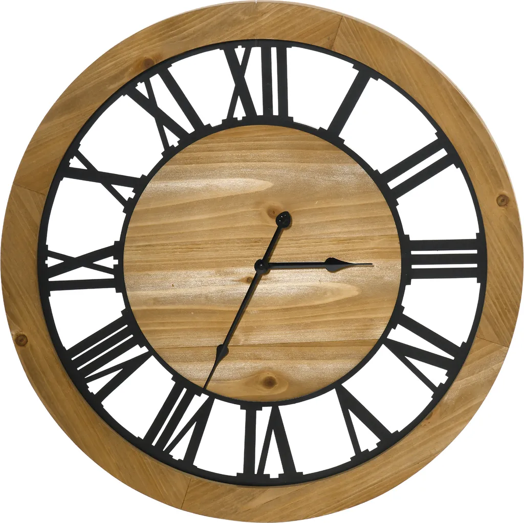 HOMCOM Wanduhr 60 Cm Mit Römischen Ziffern, Uhrwerk Im Vintage-Design, Geräuschlose Dekoration Für Wohnzimmer Küche Metall Tannenholz Schwarz+Natur 3 HOMCOM Wanduhr 60 Cm Mit Römischen Ziffern, Uhrwerk Im Vintage-Design, Geräuschlose Dekoration Für Wohnzimmer Küche Metall Tannenholz Schwarz+Natur