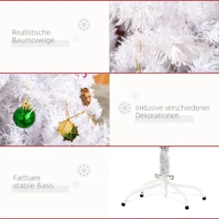 HOMCOM Weihnachtsbaum Künstlicher Christbaum Tannenbaum Baum 150cm Mit Ständer Inkl. Nachbildung (150cm, Weiß/Weihnachtsbaum 1) -Homcom 37621a6fe80fc4033f6995089c5f119d