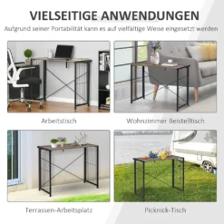 HOMCOM Schreibtisch Computertisch Bürotisch Home-Office Tisch Klappbar Mit E1 Spanplatte Metallrahmen Industriedesign Rustikales Braun+ Schwarz 90 X 45 X 74 Cm -Homcom 38184742e9990e8fcc0302bfef09d566