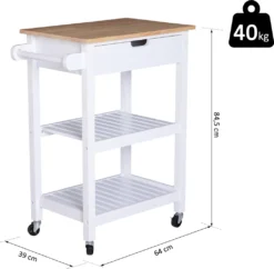 HOMCOM Servierwagen, Küchenwagen Mit Handtuchhalter, Küchentrolley, Beistellwagen Mit Schublade, Weiß, 64 X 39 X 84,5 Cm 15 HOMCOM Servierwagen, Küchenwagen Mit Handtuchhalter, Küchentrolley, Beistellwagen Mit Schublade, Weiß, 64 X 39 X 84,5 Cm -Homcom 3849a5a59f88fd99c1bf4457292fee4b