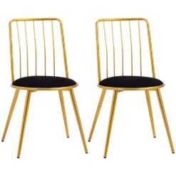 HOMCOM 2er Set Esszimmerstuhl Küchenstühle Polsterstühle Mit Metallrahmen Sitzbezug Aus Samt Vintage Stil Für Lounge Esszimmer Wohnzimmer Küche Schwarz+Gold 45 X 50 X 80 Cm