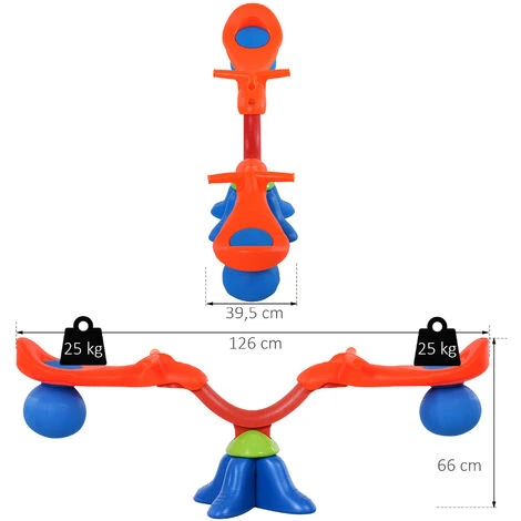 HOMCOM Kinder Gartenwippe 360° Drehbare Wippe Karussellwippe Für 3-8 Jahre Kunststoff Mehrfarbig 126 X 39,5 X 66 Cm 4 HOMCOM Kinder Gartenwippe 360° Drehbare Wippe Karussellwippe Für 3-8 Jahre Kunststoff Mehrfarbig 126 X 39,5 X 66 Cm – Bild 2