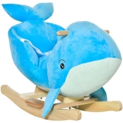HOMCOM Schaukelpferd Mit Wal-Design Sound Plüsch Schaukeltier Babyschaukel Spielzeug Für 18-36 Monaten Kinder Pappelholz Blau 60 X 33 X 50 Cm