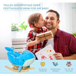 HOMCOM Schaukelpferd Mit Wal-Design Sound Plüsch Schaukeltier Babyschaukel Spielzeug Für 18-36 Monaten Kinder Pappelholz Blau 60 X 33 X 50 Cm -Homcom 39711697 4
